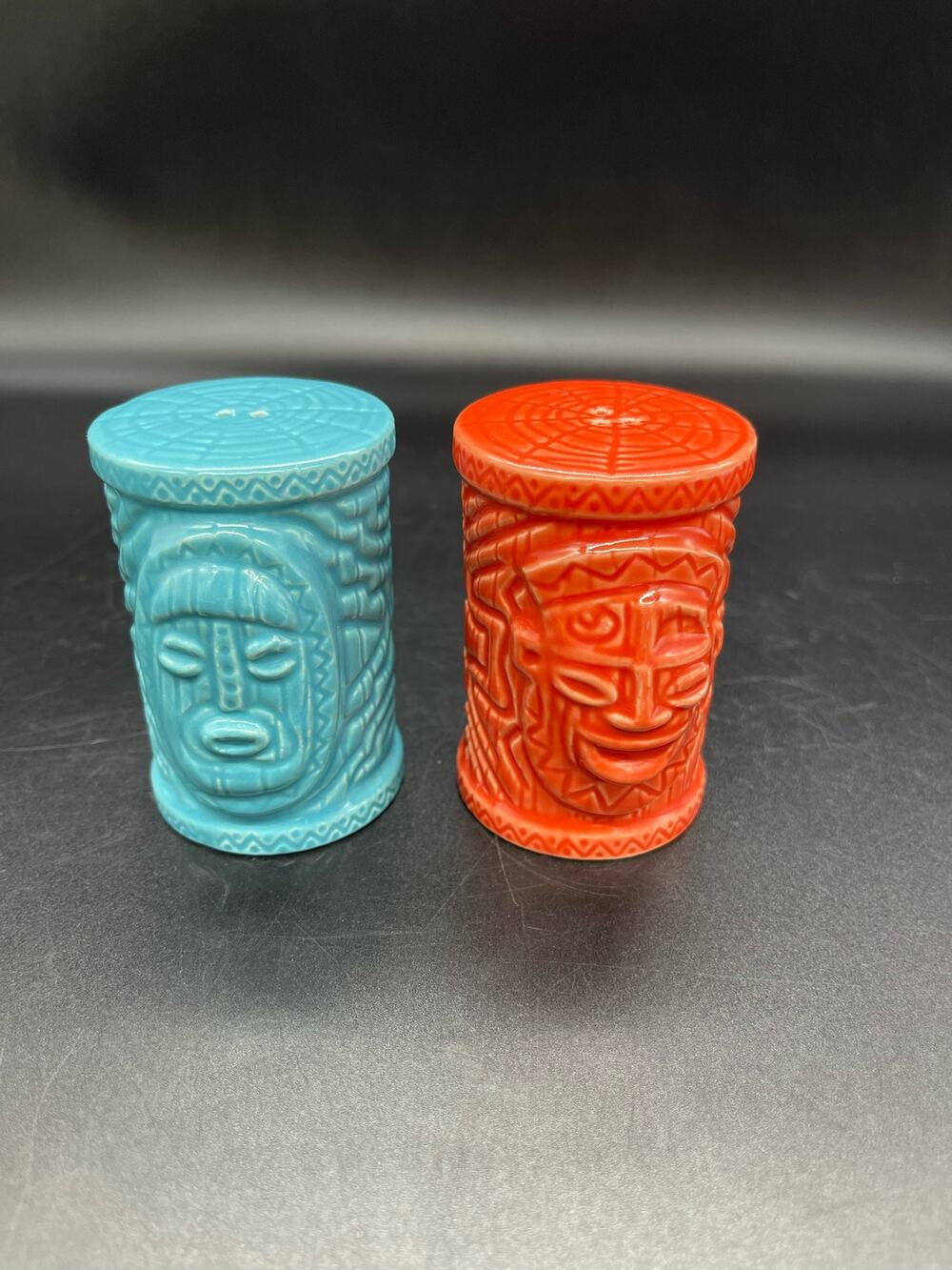 Disney Adventureland Salt & Pepper Shakers Tiki Totem Pole 2 Faced 3"